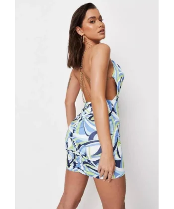 Kadın Zincir Detay ırt Dekolteli Büzgü Detay Fırsat ürün ini Elbise