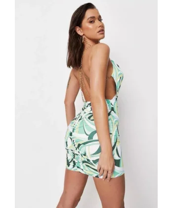 Kadın Zincir Detay ırt Dekolteli Büzgü Detay Fırsat ürün ini Elbise