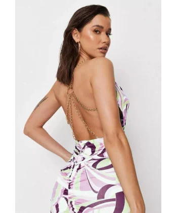 Kadın Zincir Detay ırt Dekolteli Büzgü Detay Fırsat ürün ini Elbise