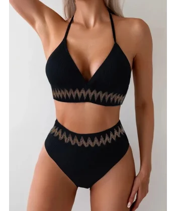 Kadın Zıt Renkli Etnik Ribanalı Dalgıç Ikili Mayo Takım