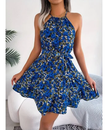 Kadınhalter Yaka çiçek Baskılı Eteği Volanlı Mosskrepelbise