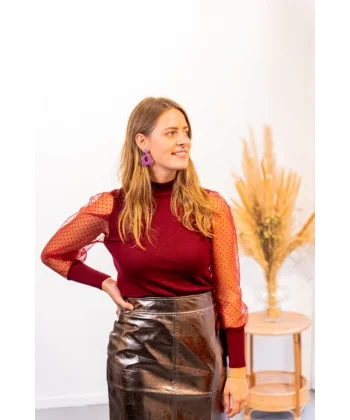 Kadınkolu Tül Detaylı Yarım Balıkçı Kaşkorse Bluz