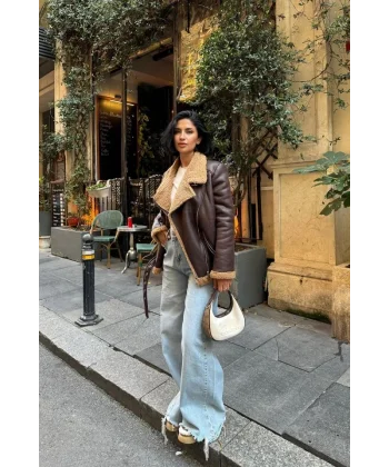 Kahverengi Apoletli Kürklü Ceket