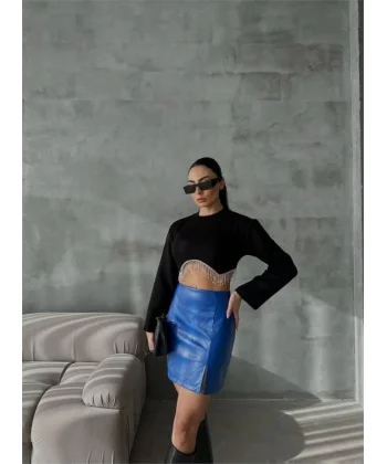 KAPİTONE DERİ ETEK YIRTAÇI  aks