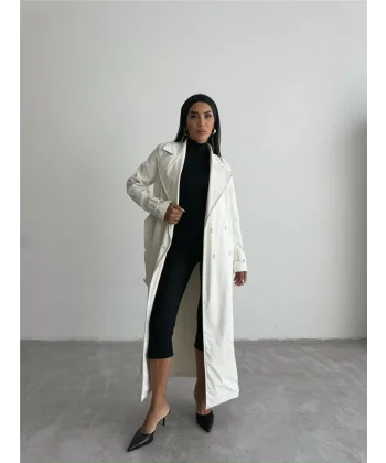 KAPİTONE DERİ TRENCH - Beyaz