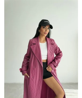 KAPİTONE DERİ TRENCH - Fuşya