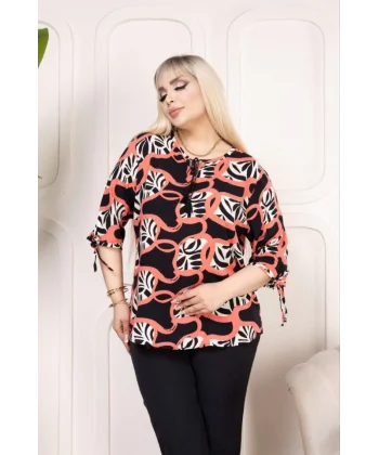 Kapri Kol Püsküllü Bluz  Desenli