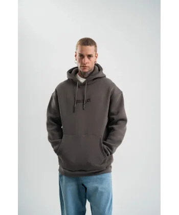 Kapşonlu Double Oversize Dijital Patchli SweatShirt - Füme