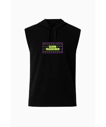 Kapşonlu İki İplik Tişört Ön Sizin Tasarımınız - Siyah