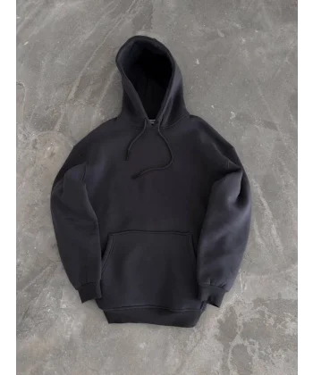 Kapşonlu Üç İplik Penye Basic weathirt  Füme