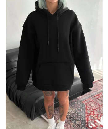 Kapşonlu Üç İplik Penye Basic weathirt  iyah