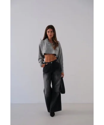 Kapüşonlu Crop Kazak