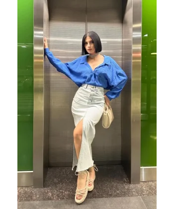 Kar Yıkama Yırtmaçlı Kot Etek