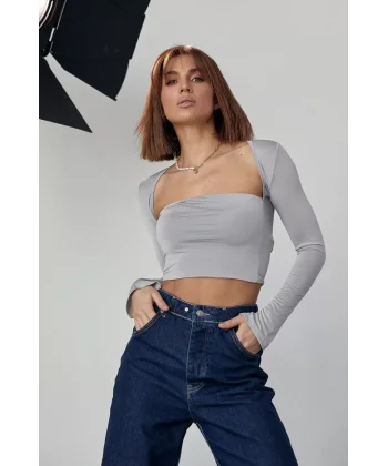 Kara Yaka Uzun Kollu Crop - Taş