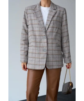 Kareli Ekose Ceket  Bej