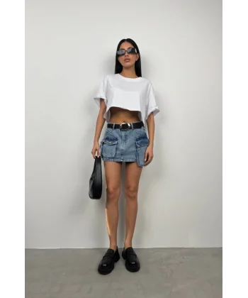 Kargo Cep Mini Denim Etek