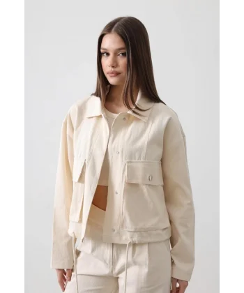 Kargo Cepli Ceket  Ekru