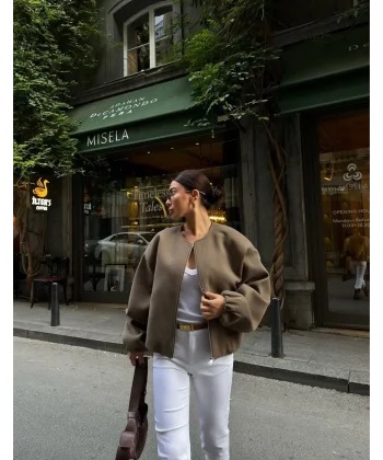 Kaşe Kaşmir Fermuarlı CEKET - Haki