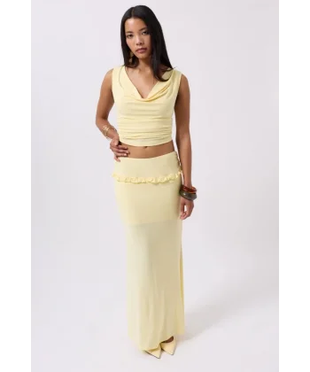 Katlama Bel Detay Maxi Etek