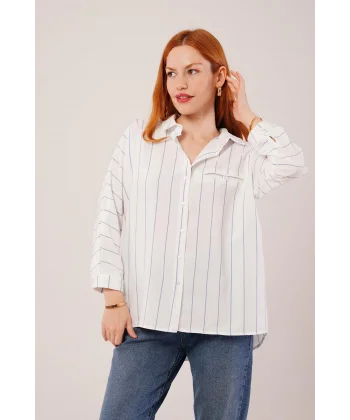 Katlanabilir Kol Ve Cep Detaylı avi Çizgili Gömlek