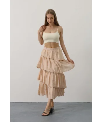 Katlı Kesim Uzun Etek - Taş