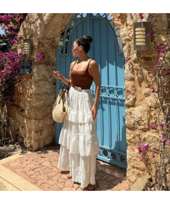 Katlı Pileli Etek - Ekru