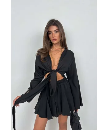 Kayık Yaka Uzun Kol Crop