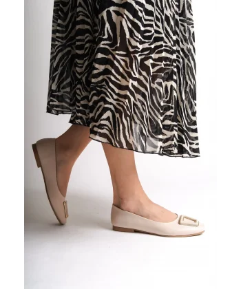 KAYLEE Bağcıksız Ortopedik Rahat Taban Toka Detaylı Kadın Babet Ayakkabı  CKT - Krem