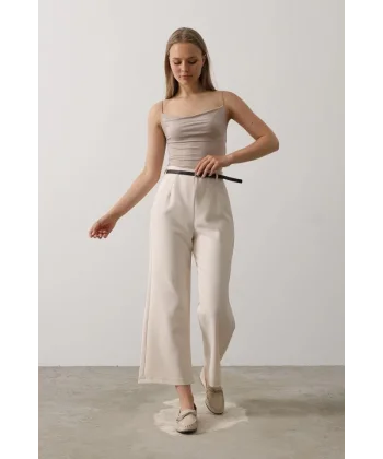 Kemer Pens Detaylı Pantolon - Bej