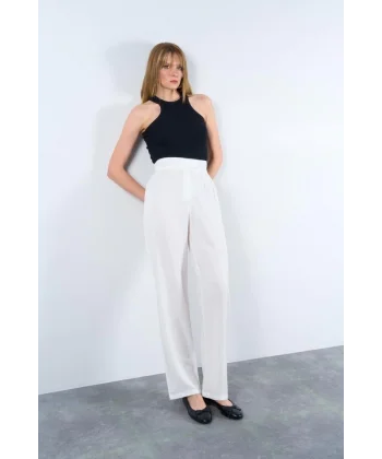 Kemeri Cırtlı Pantolon  Ekru