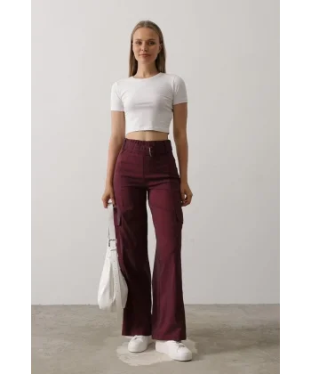 Kemerli Cargo Pantolon - Bordo