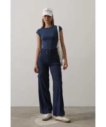 Kemerli Cargo Pantolon - İndigo