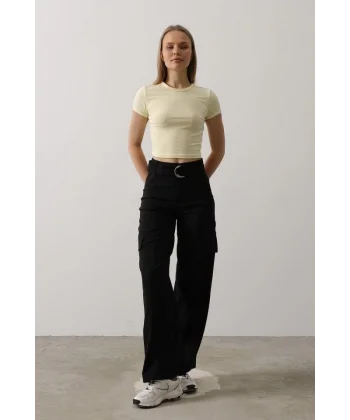 Kemerli Cargo Pantolon - Siyah