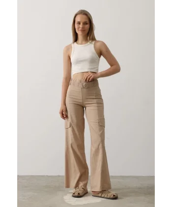 Kemerli Cargo Pantolon - Taş