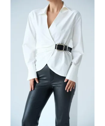 Kemerli Gömlek  Ekru