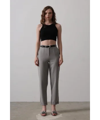 Kemerli Havuç Pantolon - Gri