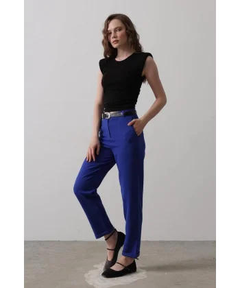 Kemerli Havuç Pantolon - Saks