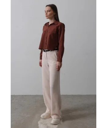 Kemerli Palazzo Pantolon - Pudra