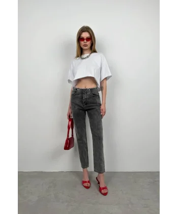 Kemersiz Düşük Bel Jean