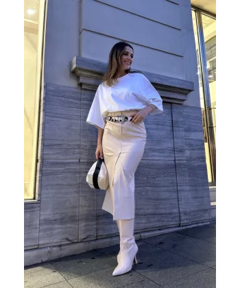 Kemik Yırtmaçlı Süs Patlı Etek