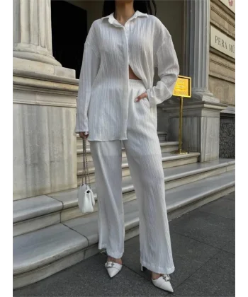 KENDİNDEN DEENİ KRINKI GÖEK  PANTOON TK  Beyaz