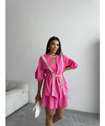 KETEN BE BÜZGÜÜ BUZPANTOON TAKI  Fuşya