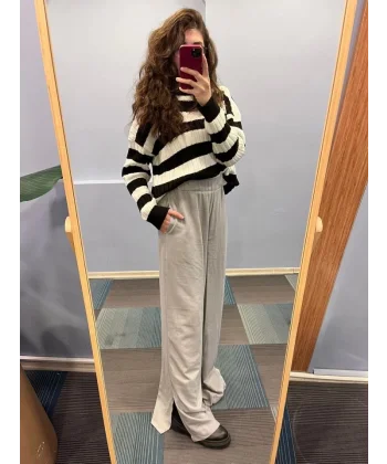 Keten Bel Lasti̇kli̇ Yirtmaç Detayli Pantolon