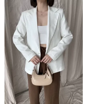 Keten Blazer Caket  Beyaz