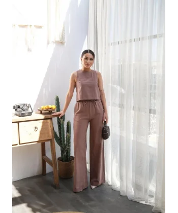 Keten Bluz Ve Pantolon İki̇li̇ Takim