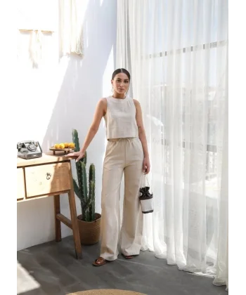 Keten Bluz Ve Pantolon İki̇li̇ Takim