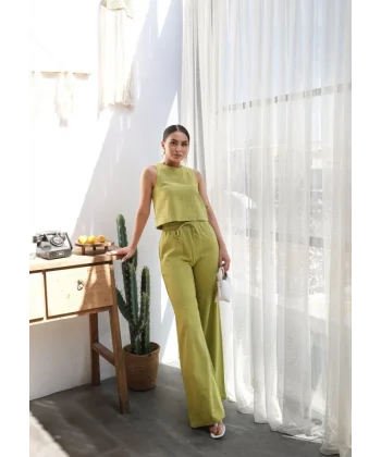 Keten Bluz Ve Pantolon İki̇li̇ Takim