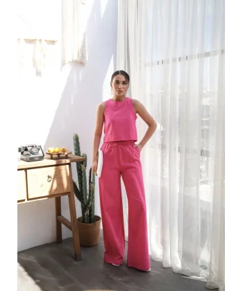 Keten Bluz Ve Pantolon İki̇li̇ Takim