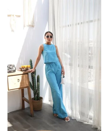 Keten Bluz Ve Pantolon İki̇li̇ Takim