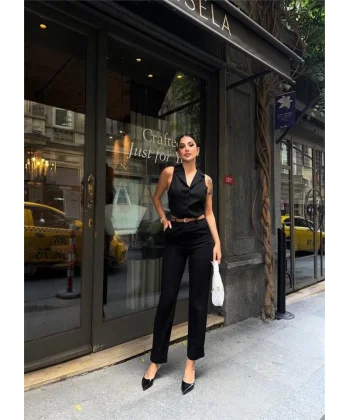 KETEN DUBE PAÇA DERİ TABA KEERİ PANTOON  iyah